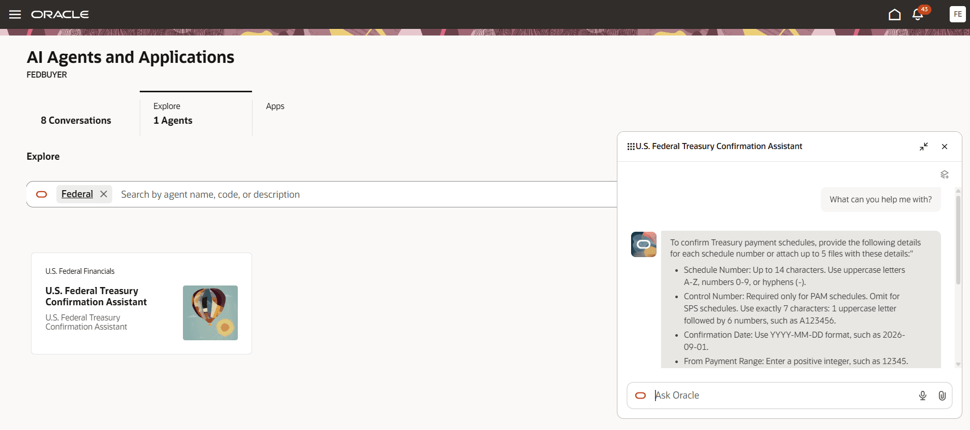 U.S. Federal Treasury Confirmation Assistant Page