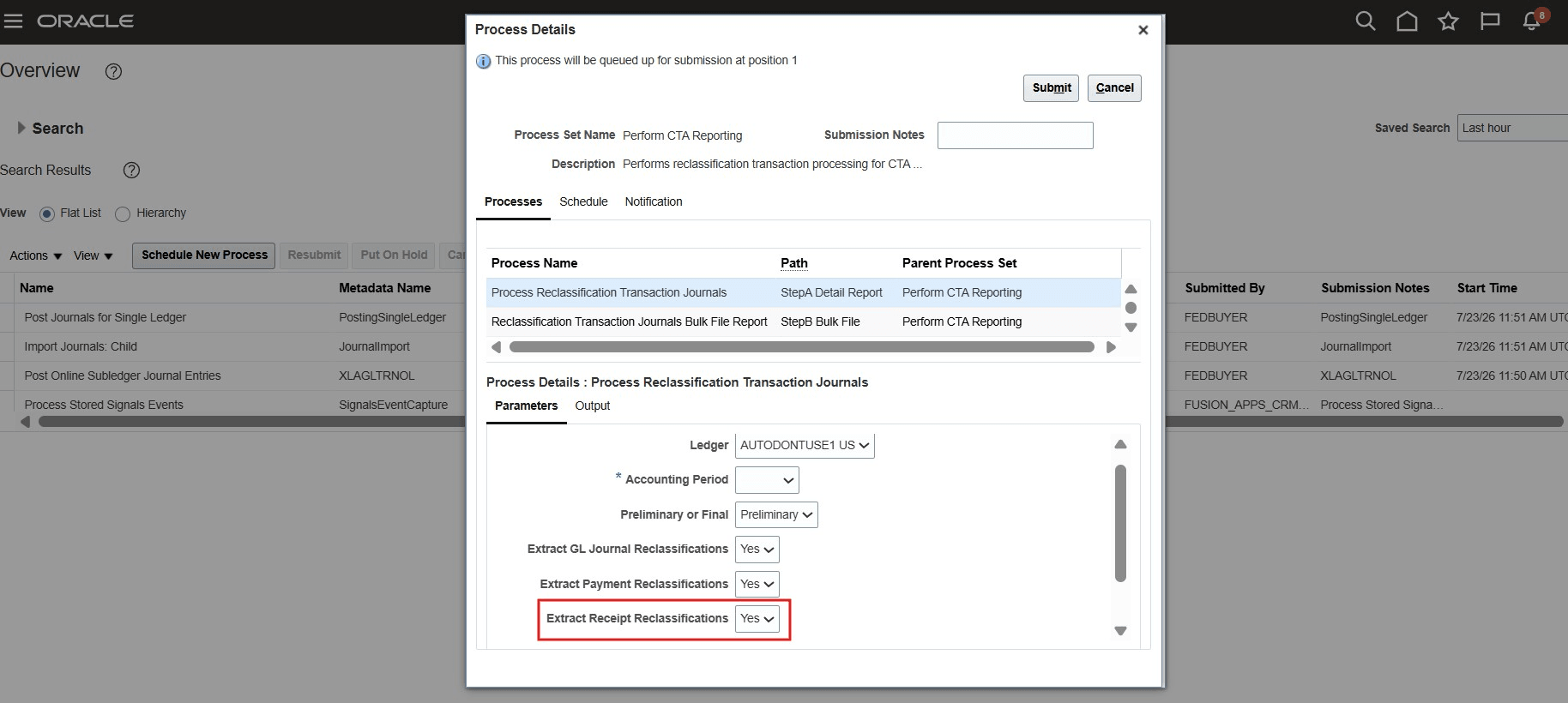 Perform CTA Reporting ESS job