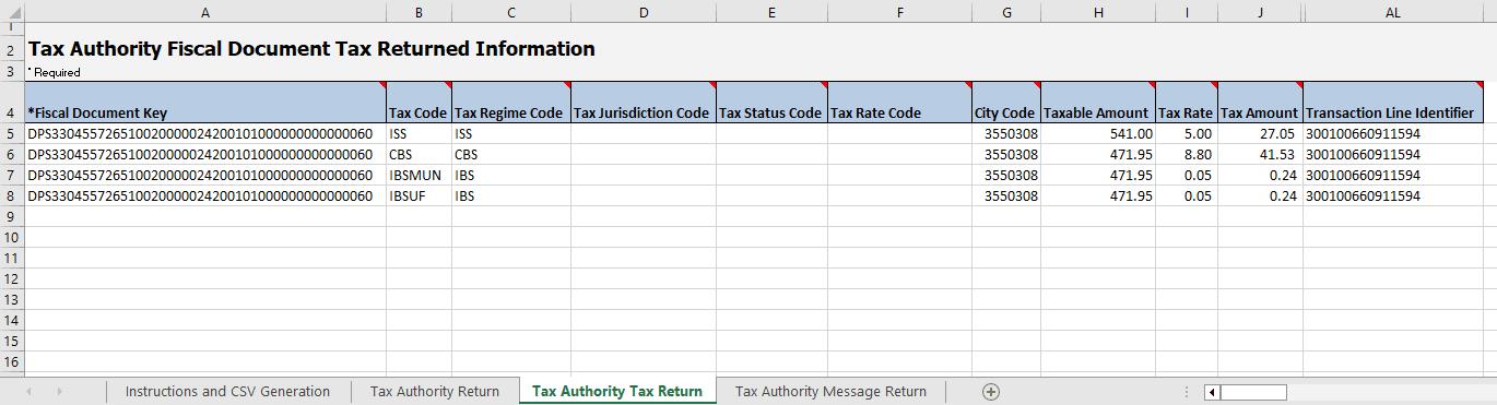 Import Fiscal Document Approval Information FBDI example