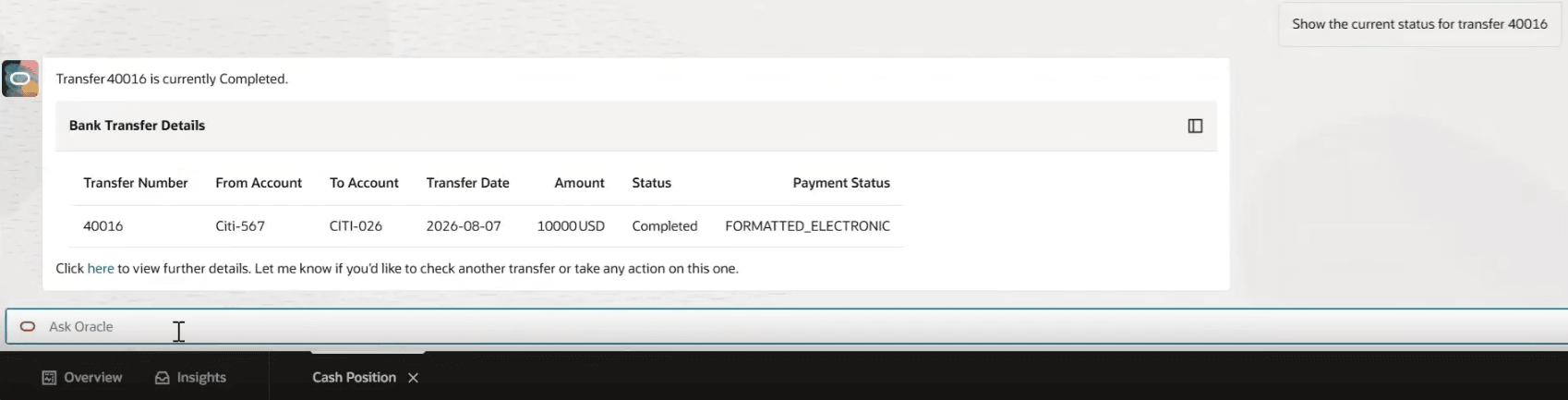 Bank Transfer Status