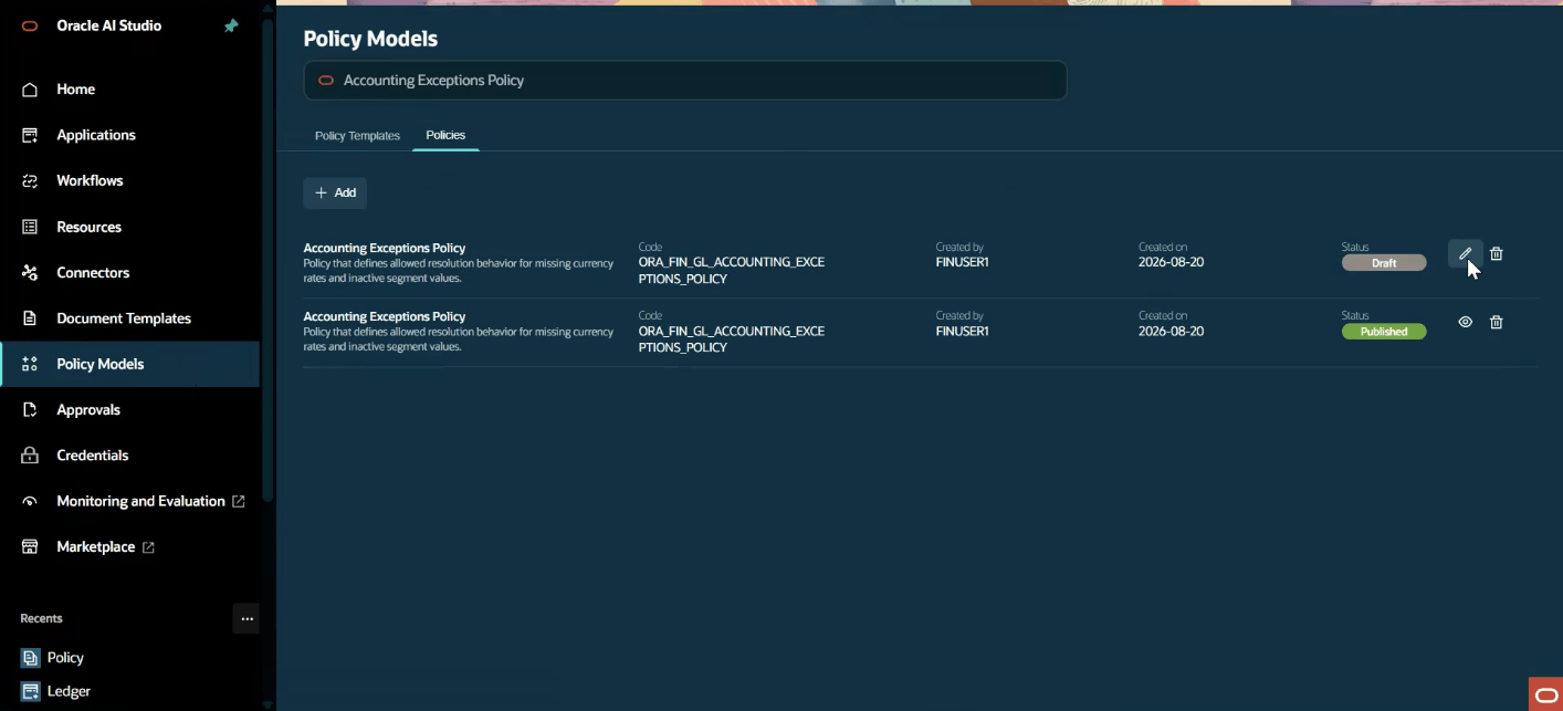 Accounting Policy Upload in AI Agent Studio