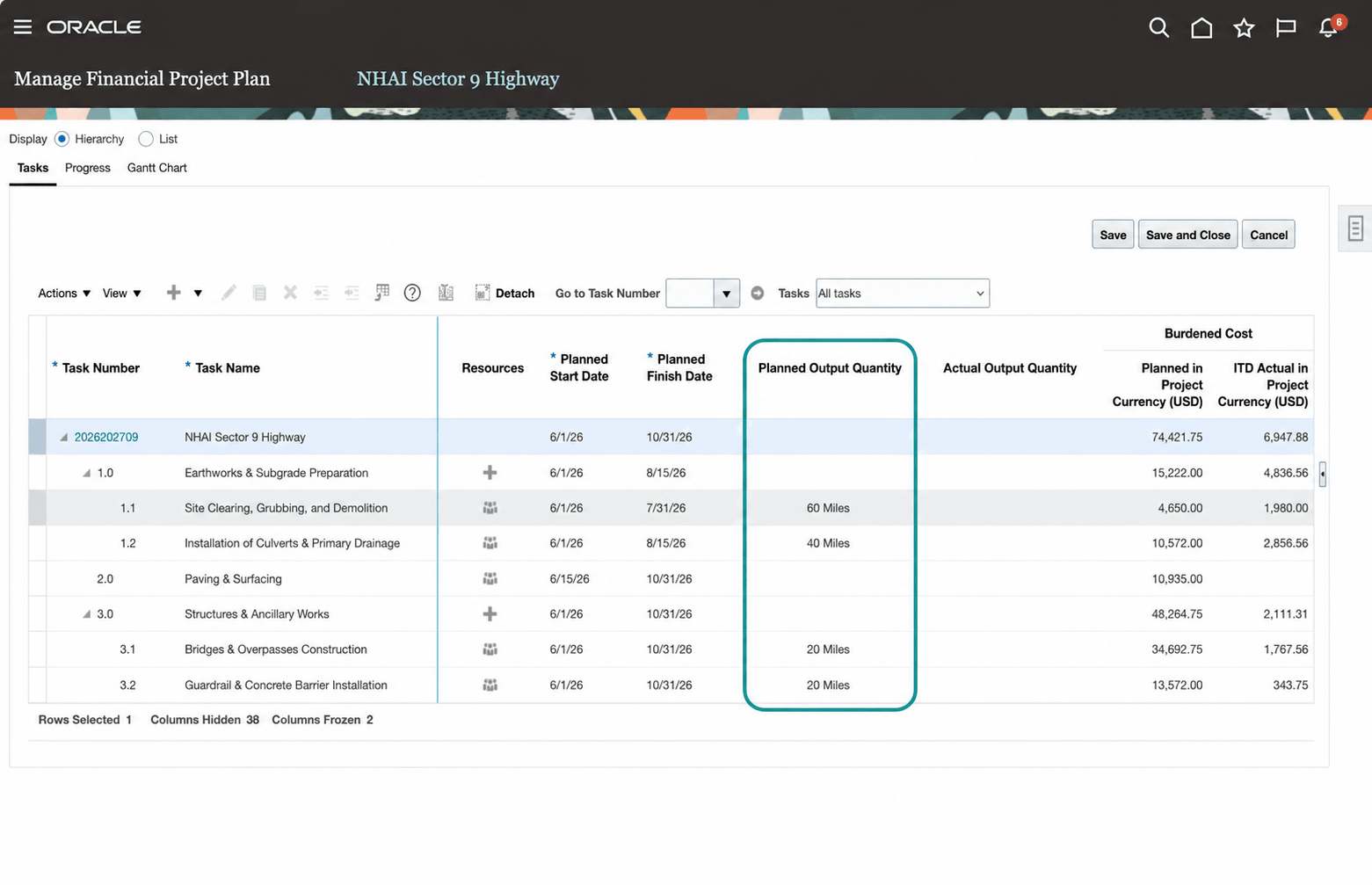 Manage Financial Project Plan - Planned Output Quantity 