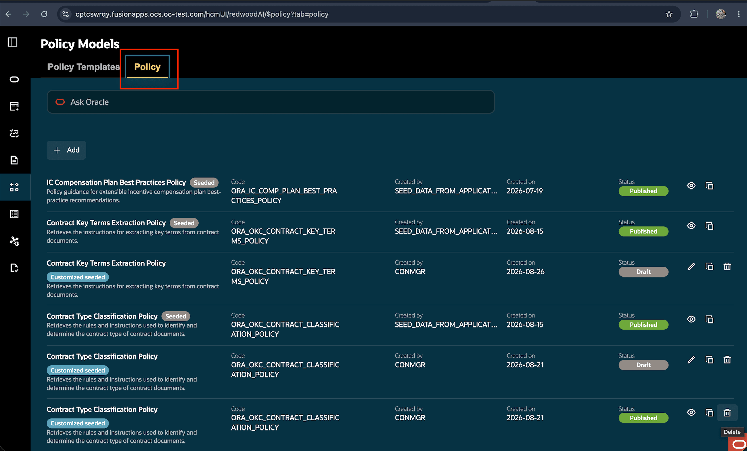 Policy Tab