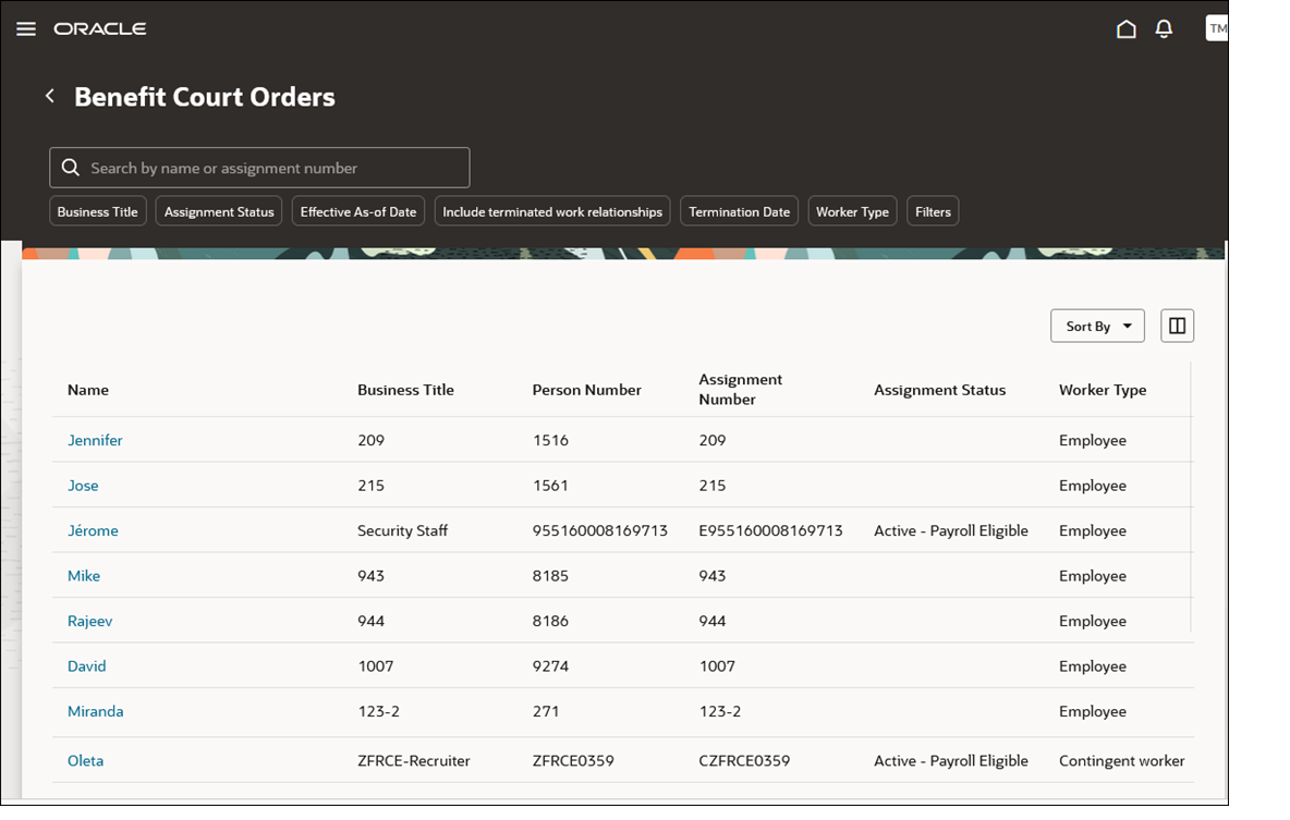 Screen capture for the Benefits Service Center Court Order page.