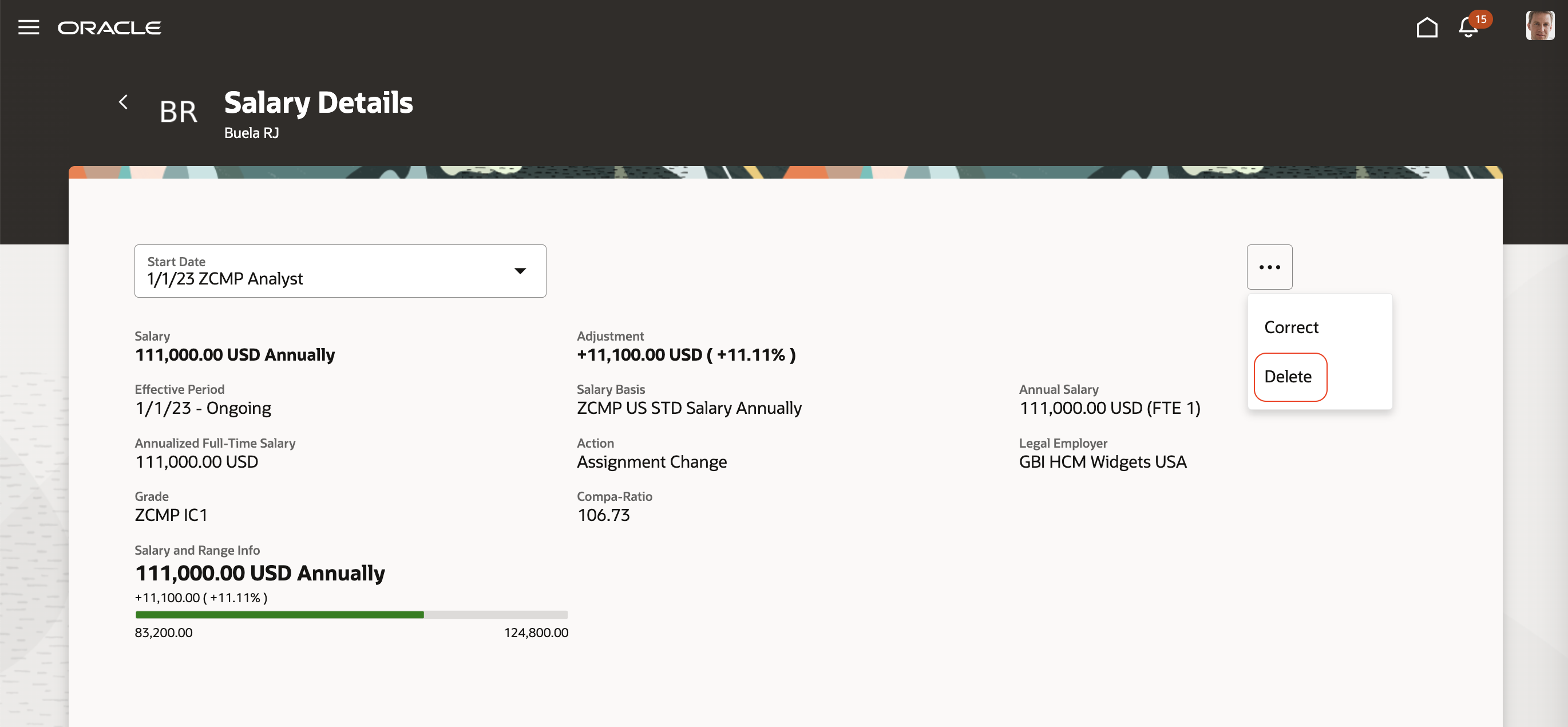 Screen capture of the Salary Details Page Where You Can Delete a Salary