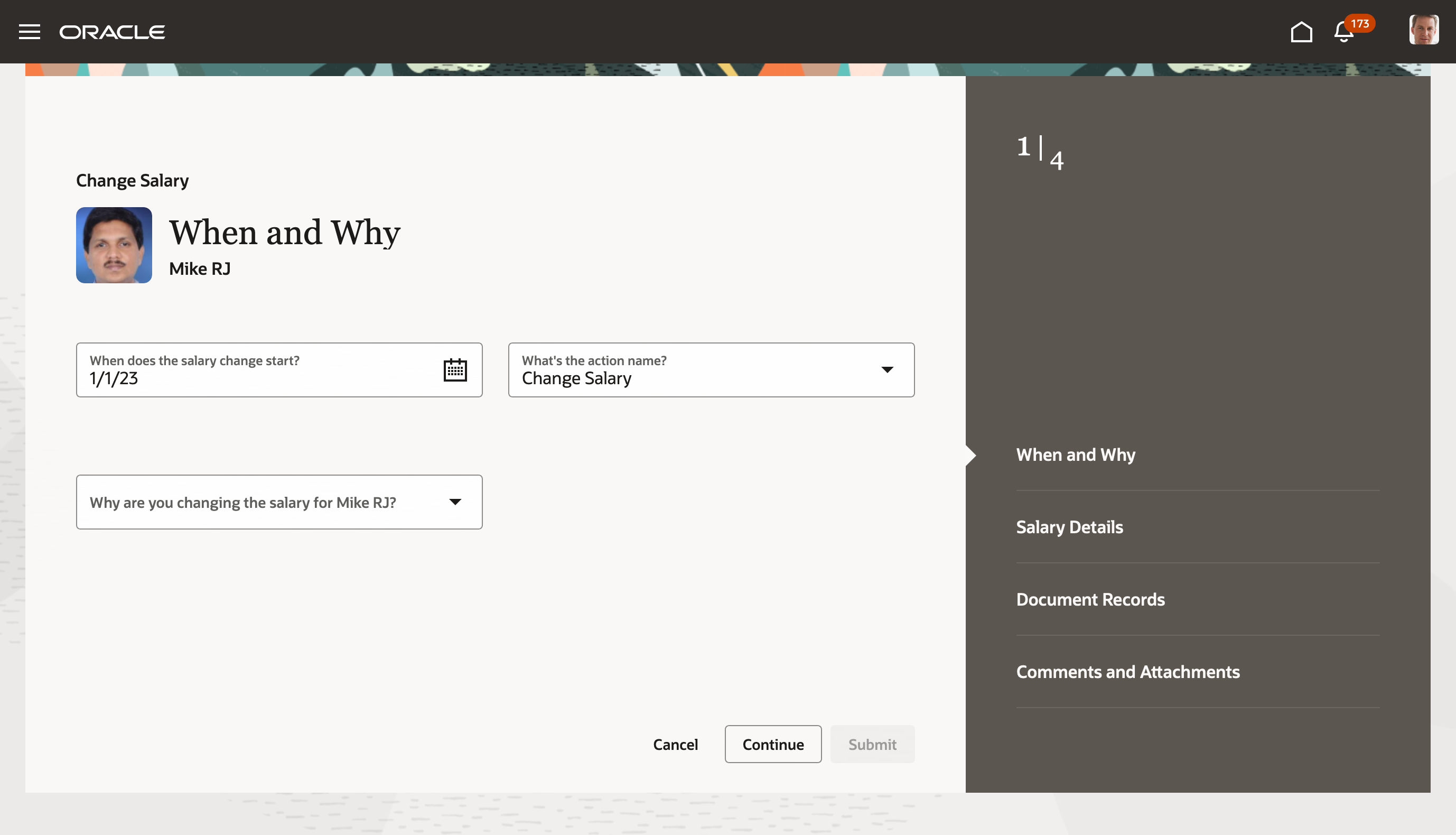 Screen capture of the Salary Details Page in the Redwood Change Salary Guided Process