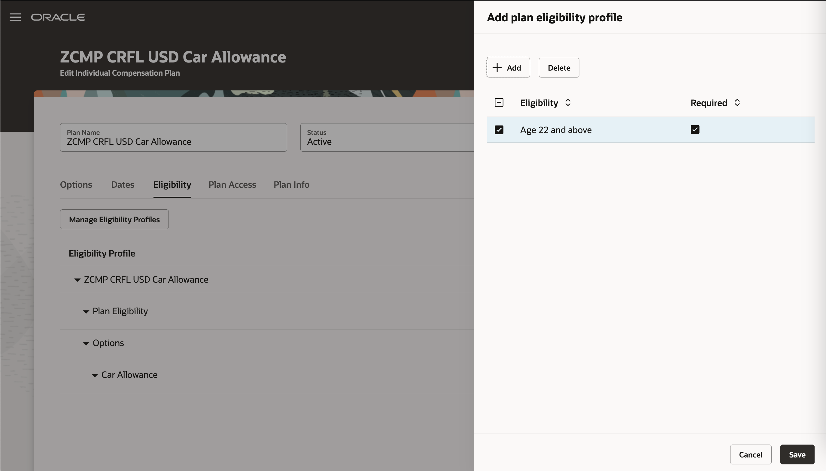 Screen capture of the Drawer Where You Can Add Eligibility Profiles