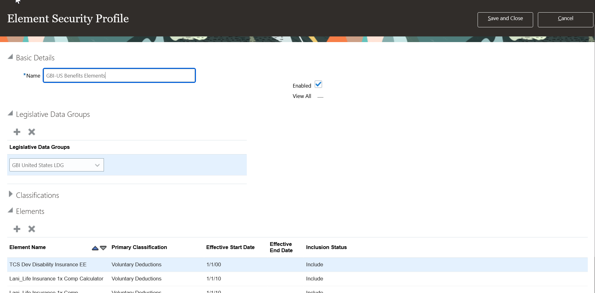 Creating Element Security Profile