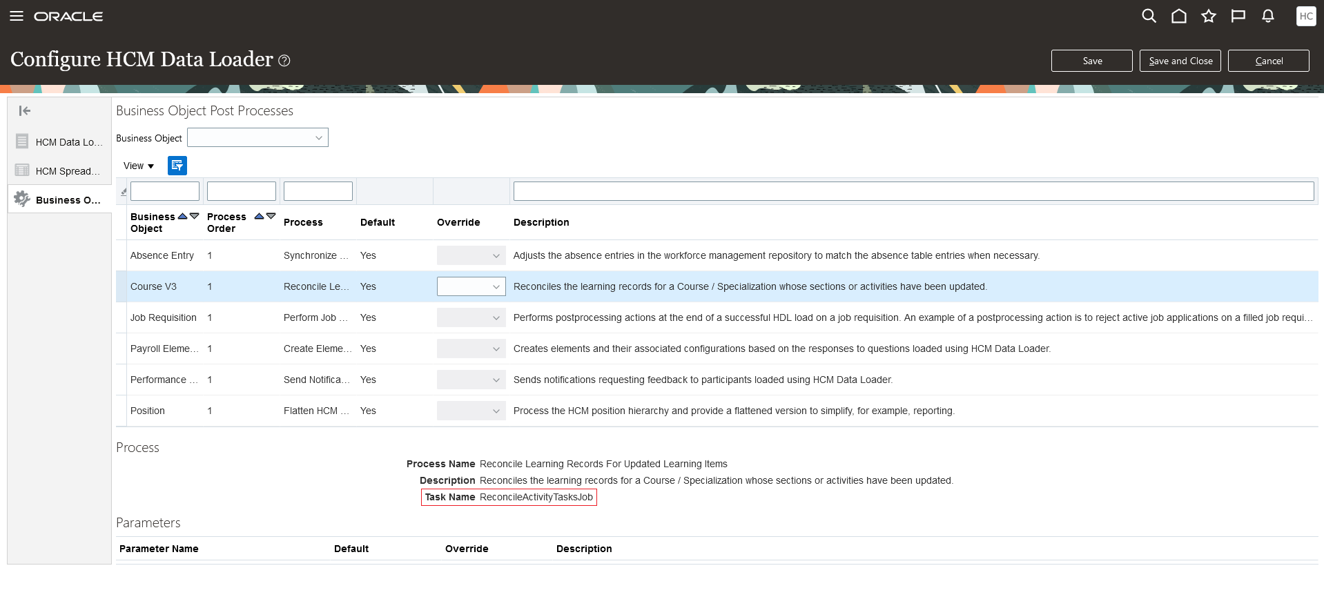 Task Name in Business Object Post Processes Page
