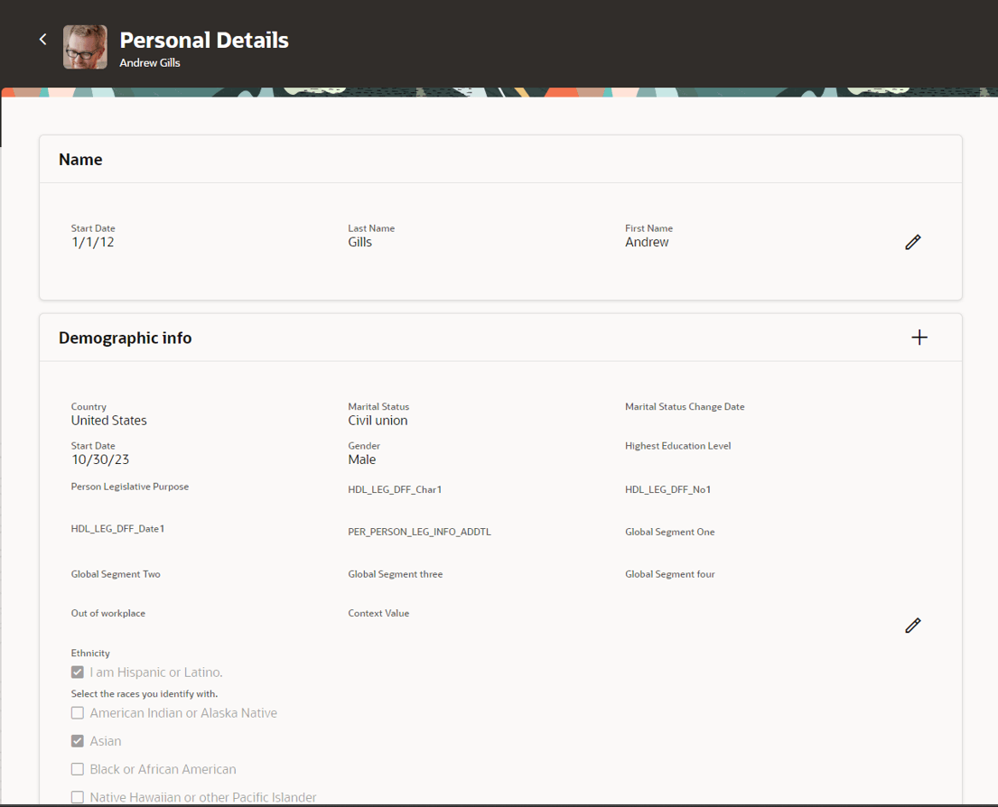 Personal Details page in Redwood