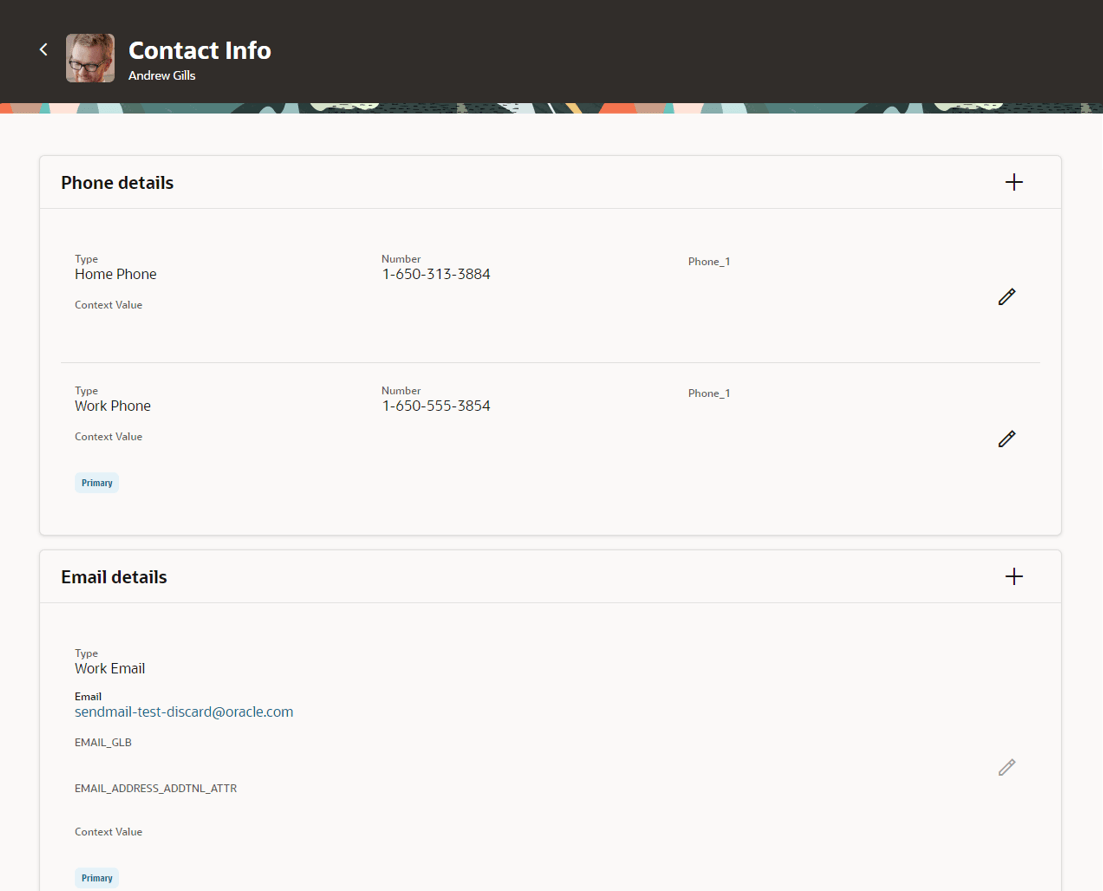 Contact Info page in Redwood