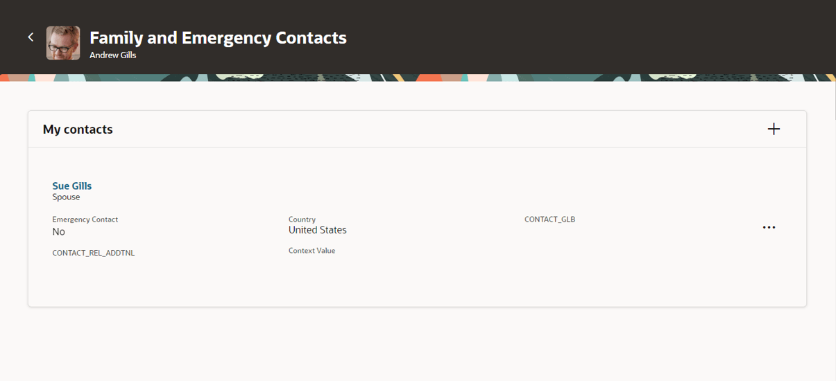 Family and Emergency Contacts page in Redwood
