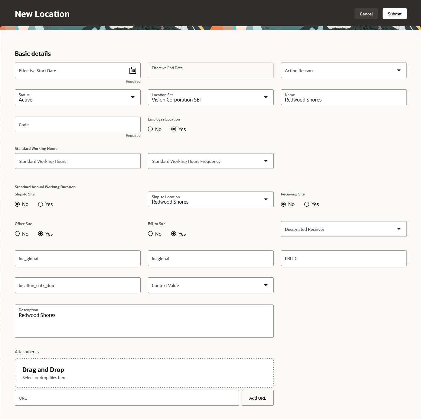 Duplicate Location page showing copied fields in Redwood