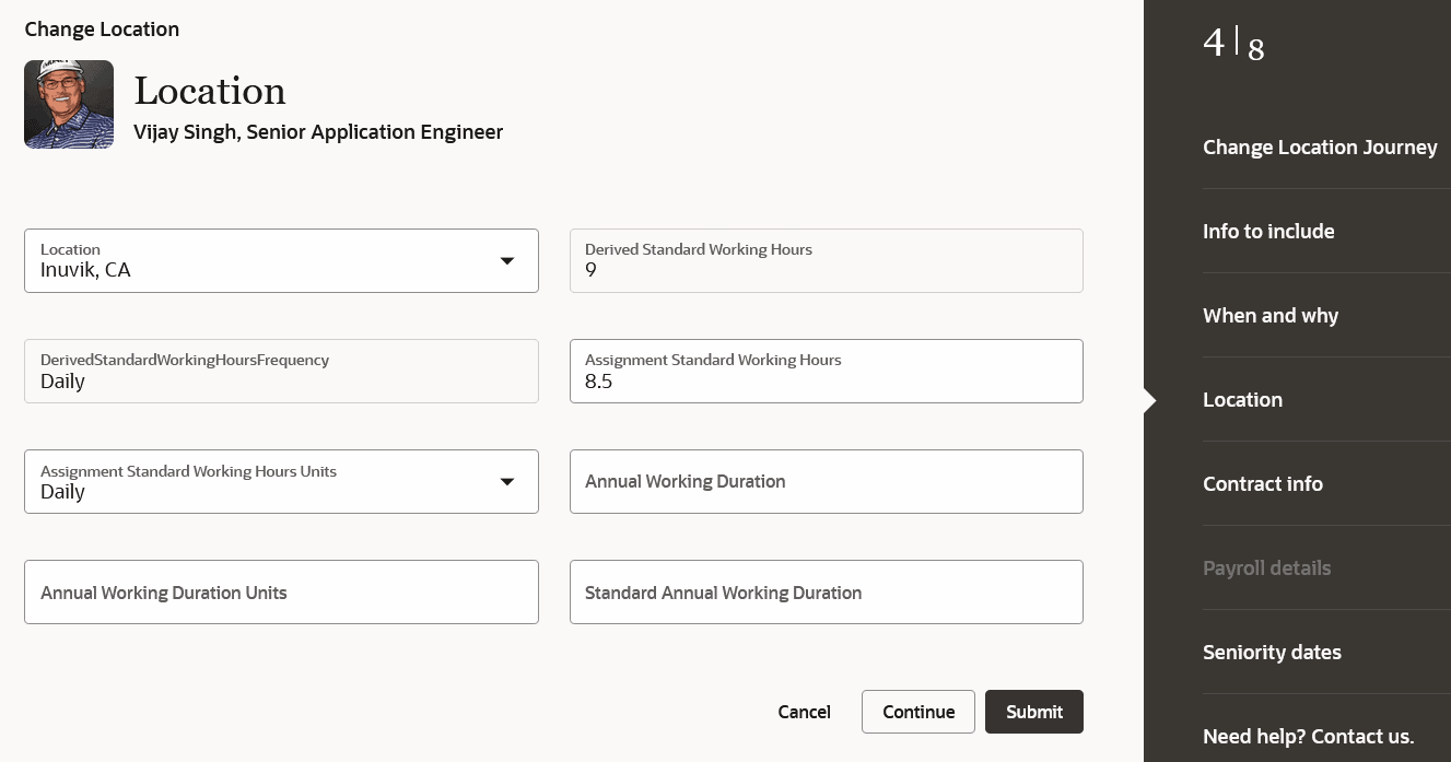 Location step in the Redwood Change Location process