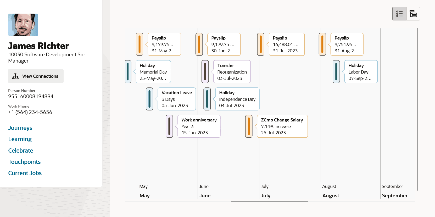 My Spotlight page showing the event timeline