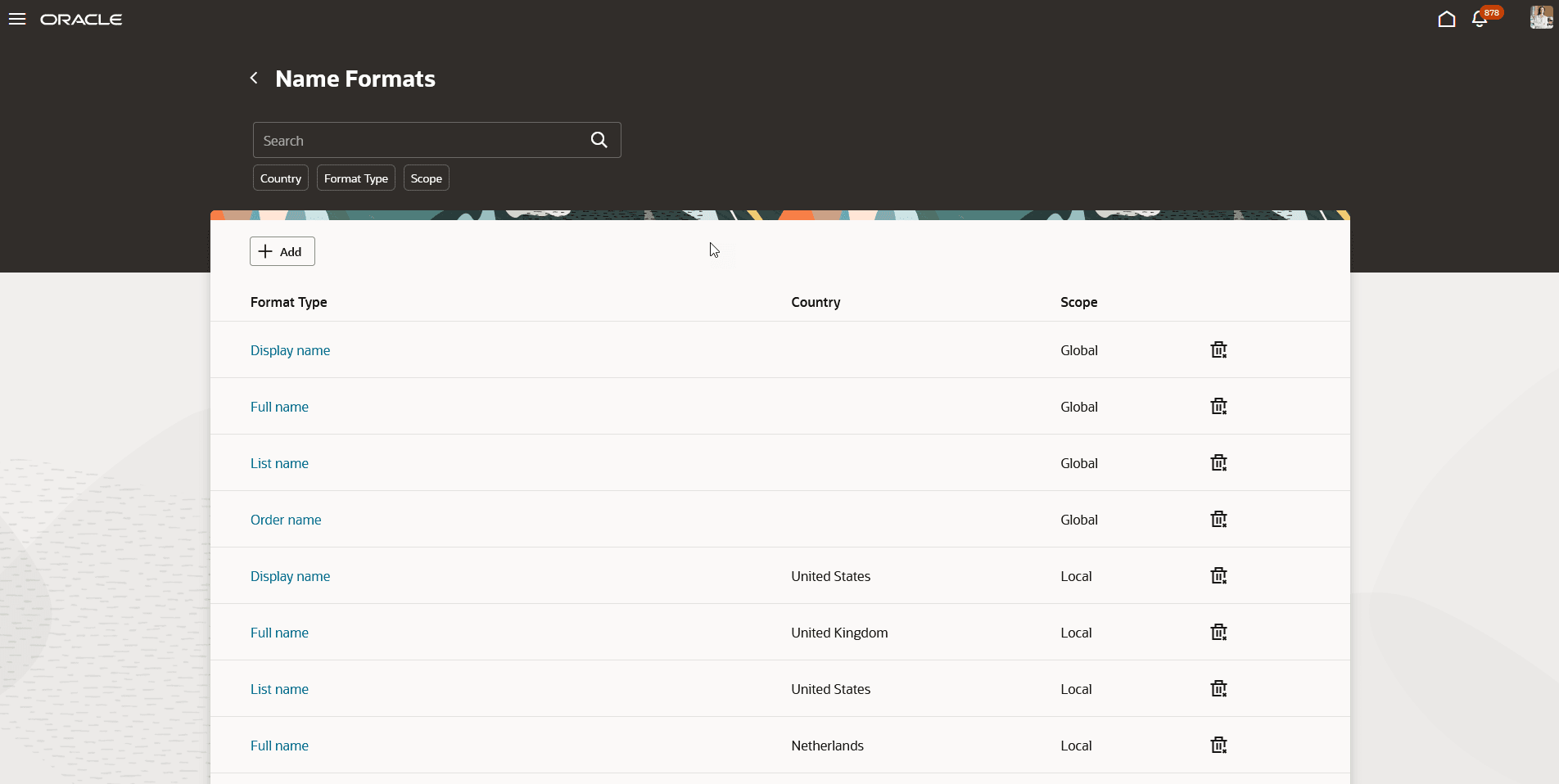 Person Name Formats search page in Redwood 