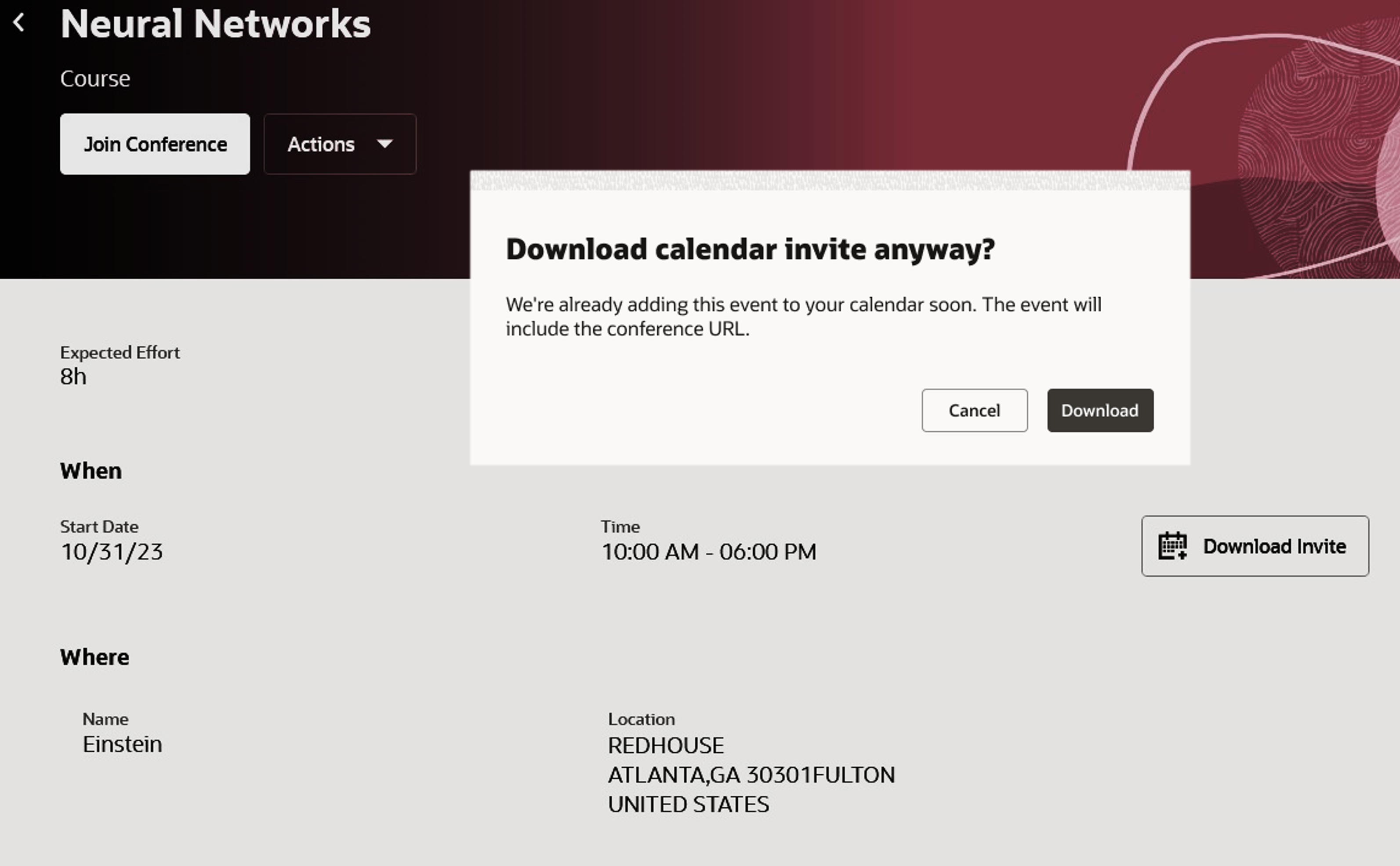 Enrollment Details Page for an Instructor-Led Learning