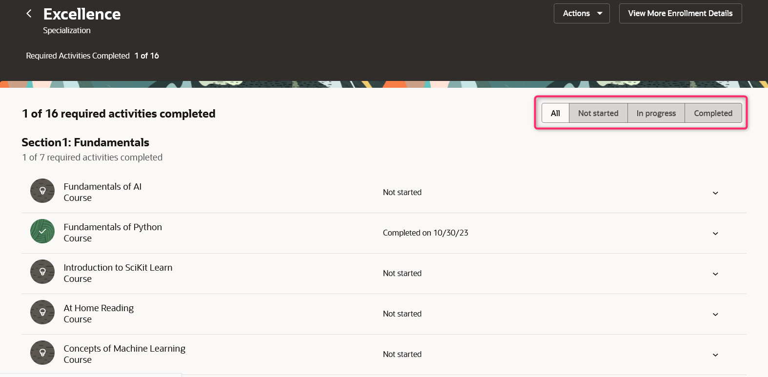 Filters on the Enrollment Details Page