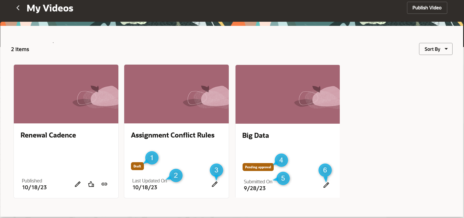 My Videos Page with Updated Badges and Information