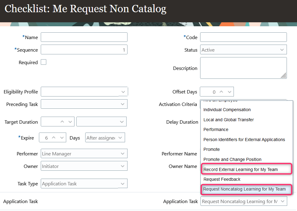 HCM Journeys Checklist Page Showing Available Manager Application Tasks