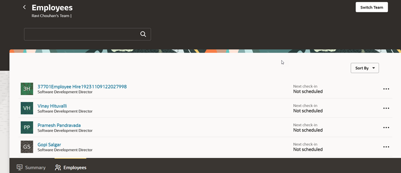 List of employees on the Employees tab of the manager's dashboard