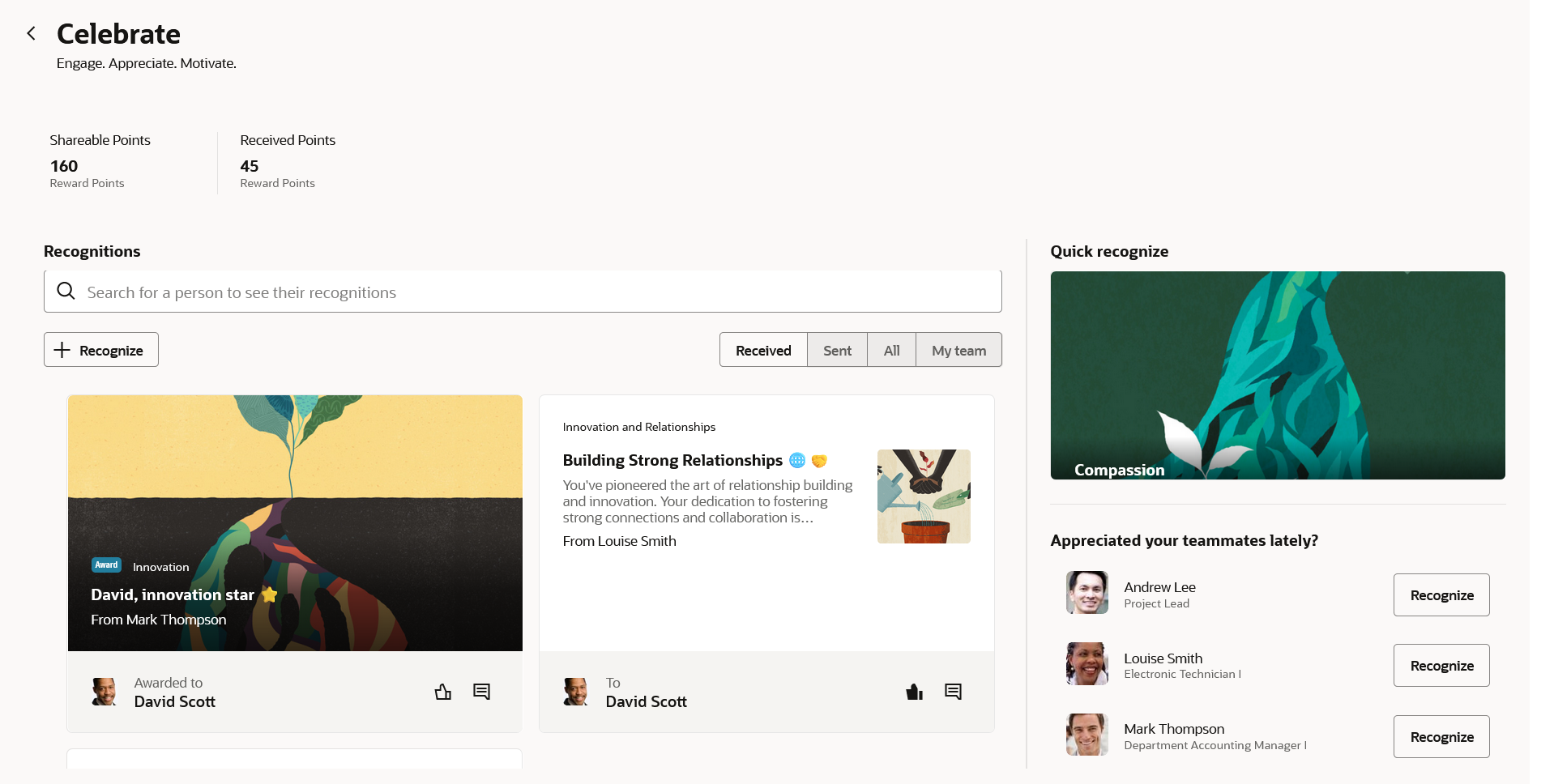 Screen capture for the Celebrate work area.