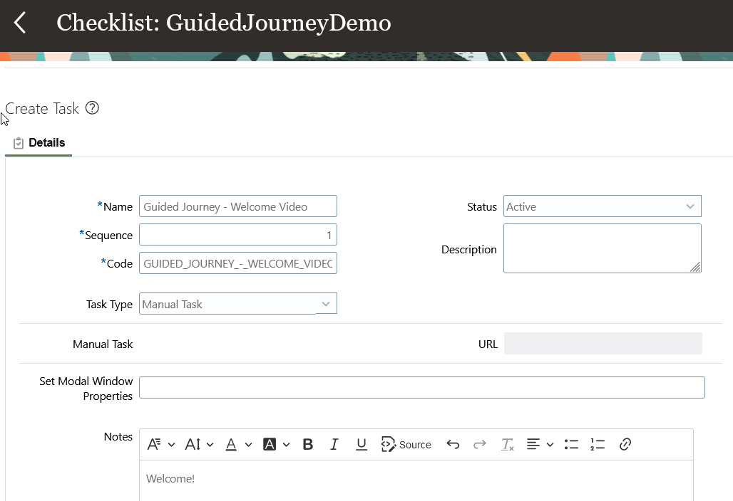 Create Task Window