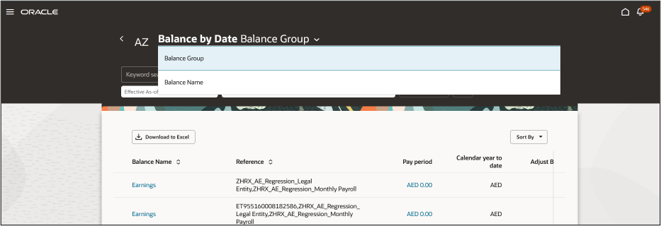 Context Switcher on the Balance By Date Redwood UI