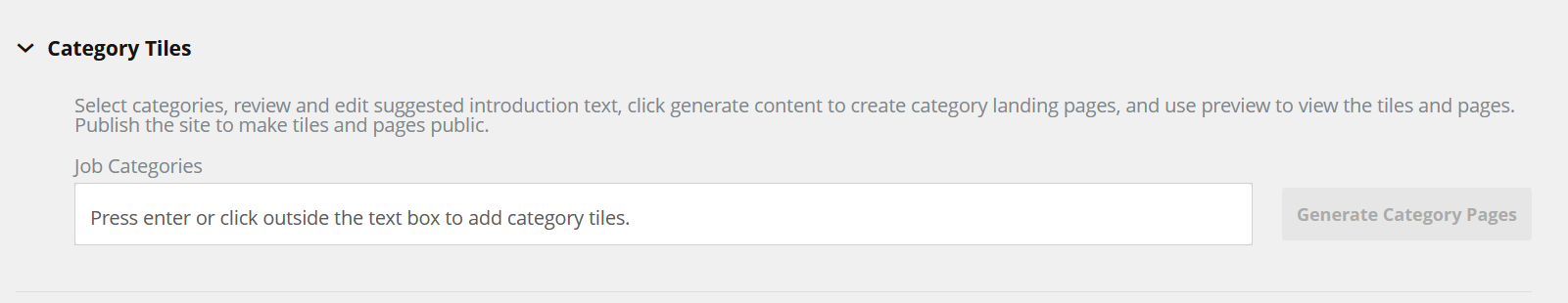 This screen capture shows Category Tiles