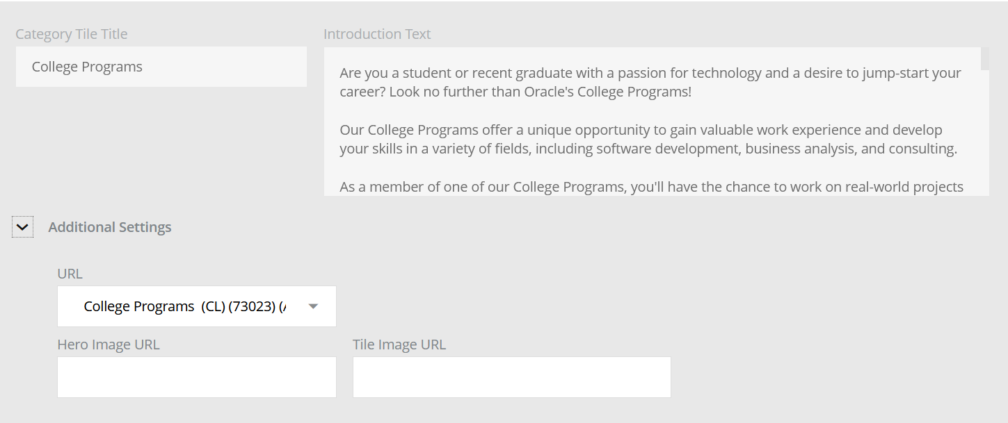 This screen capture shows a selected category tile.