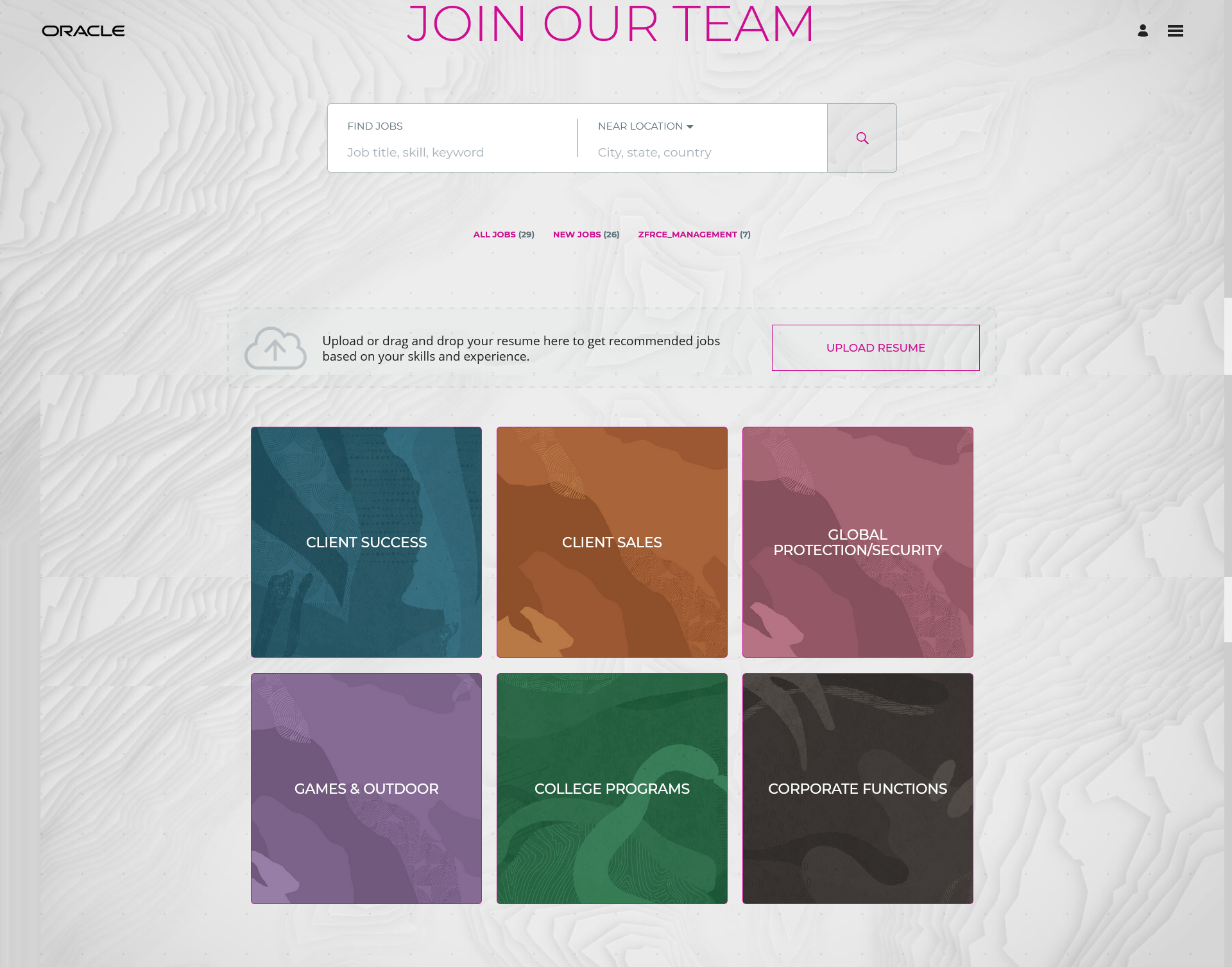 This screen capture shows Career Site with Category Tiles