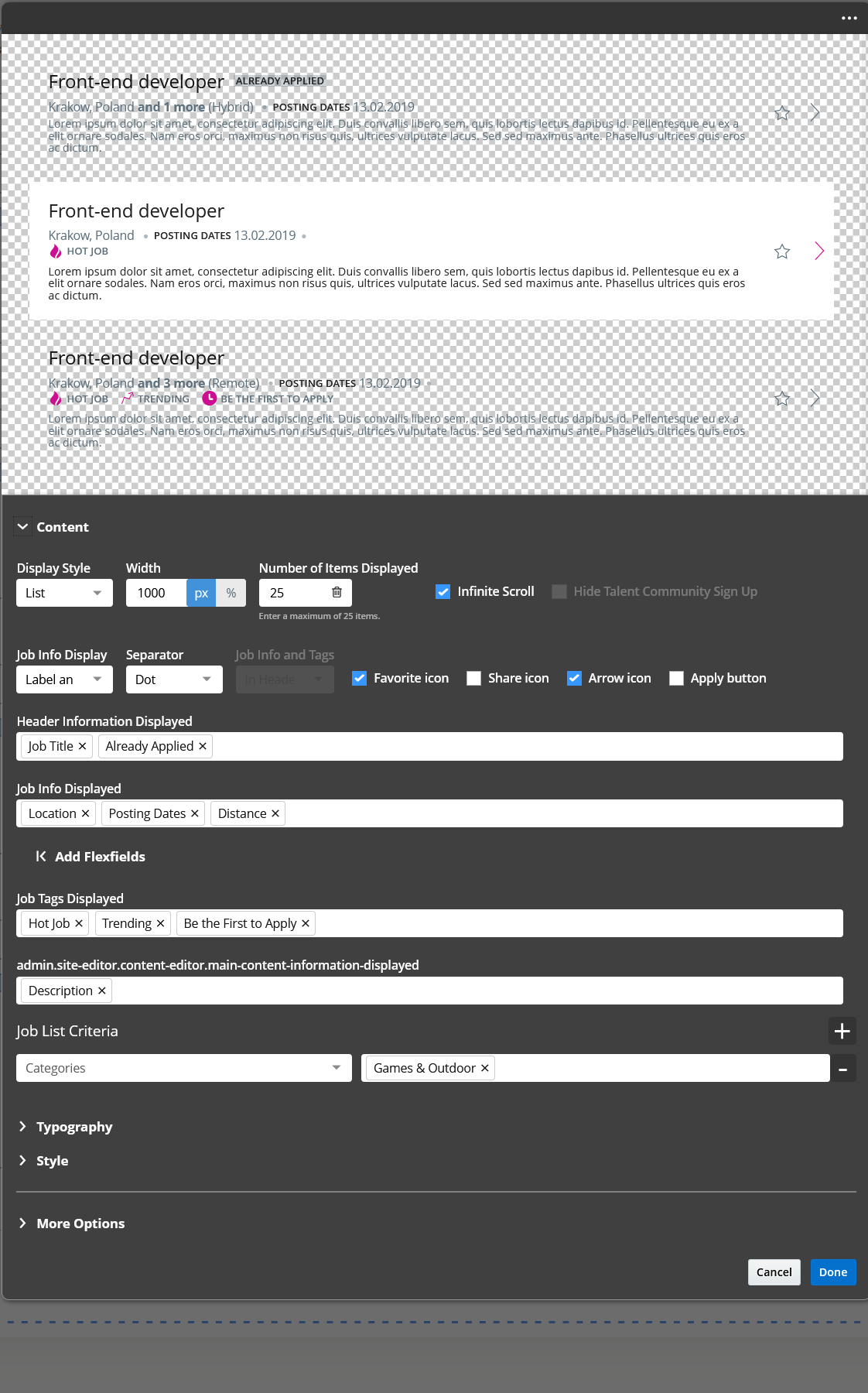 This screen capture shows the Category Landing page in Edit Mode