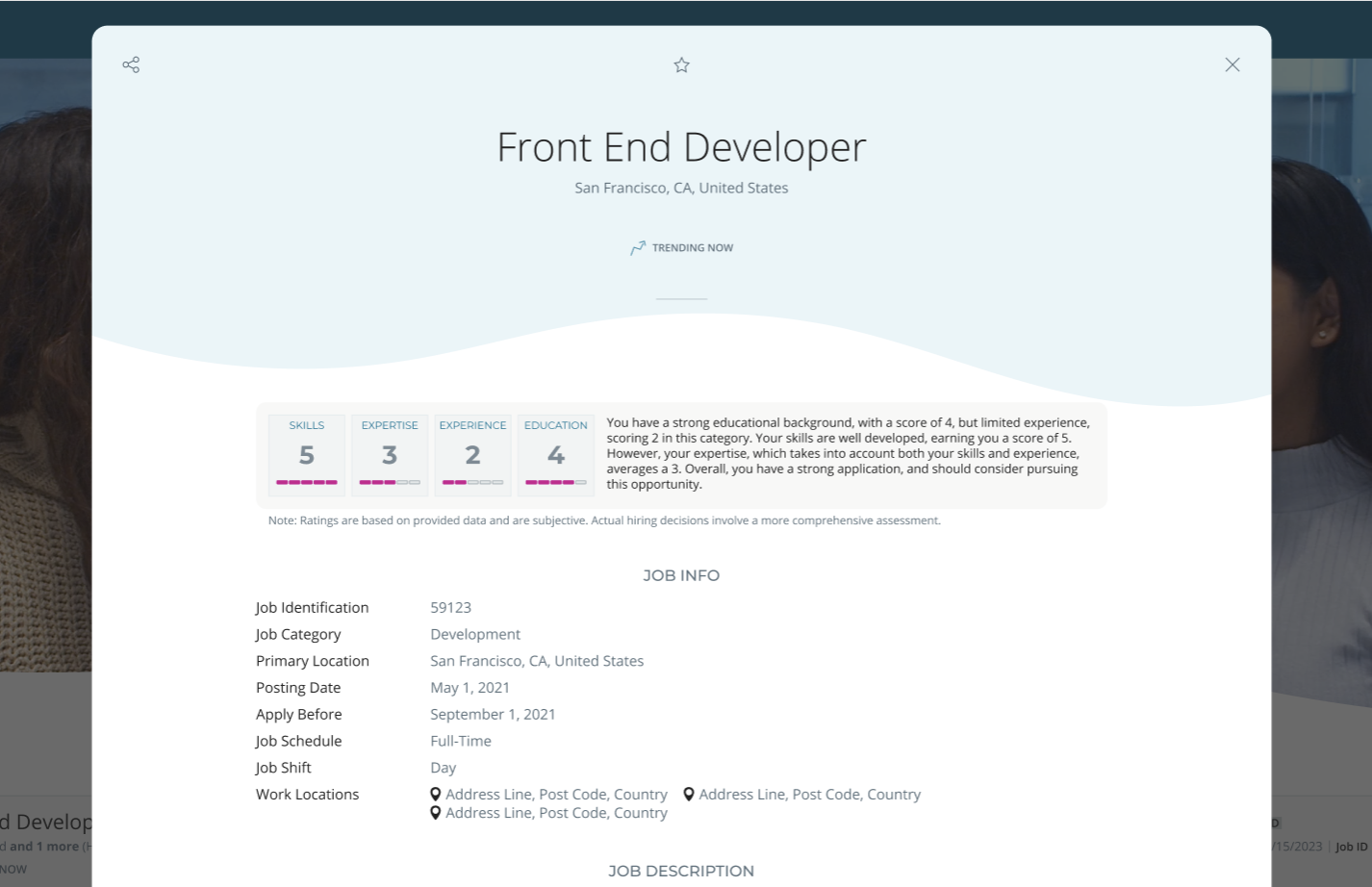 This screen capture shows the metrics on a job details page.