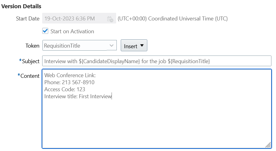 Personalized Content Item Version for the Interview Calendar File For Interviewers