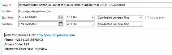 Example of the Content for an .ics Attachment