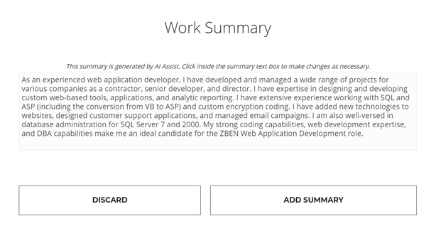 Option to Review Work Summary