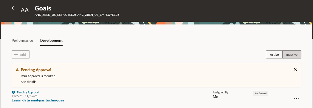 Development tab of team member's Goals page