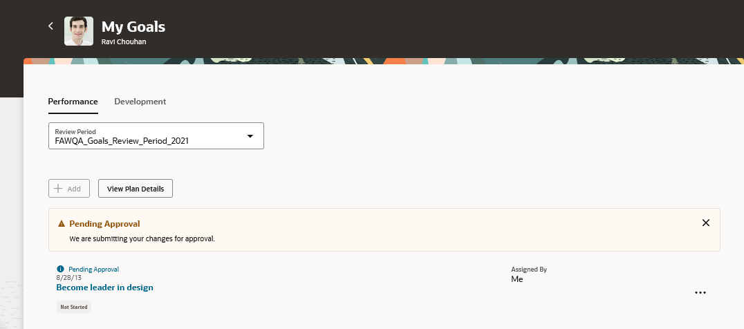 Pending Approval message on My Goals page