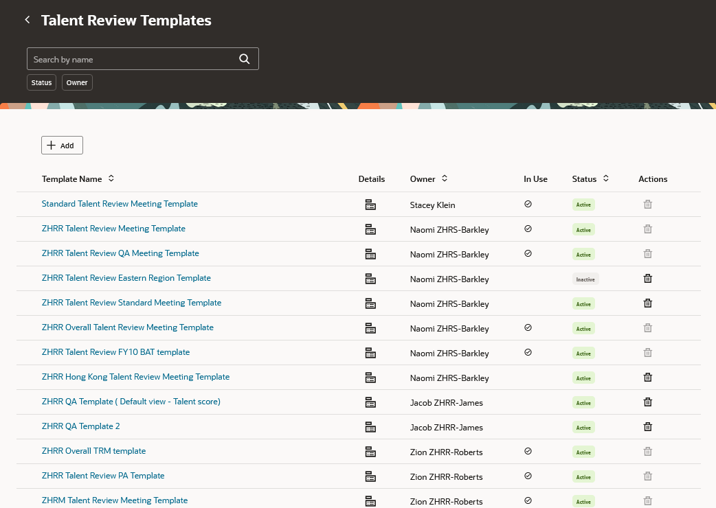 Talent Review Templates overview page