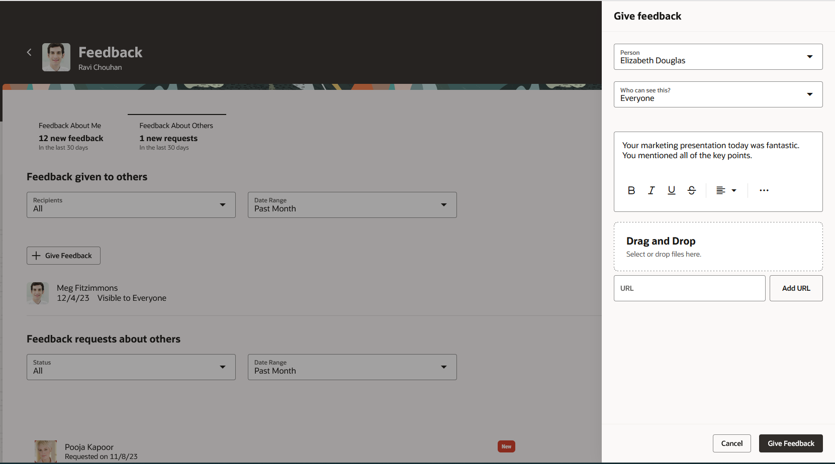 Screen capture of Feedback Spotlight for Worker