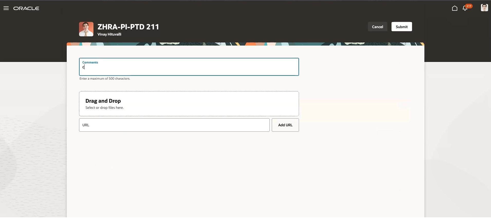 Screenshot that shows the Comments field where managers can enter comments when approving the performance document.