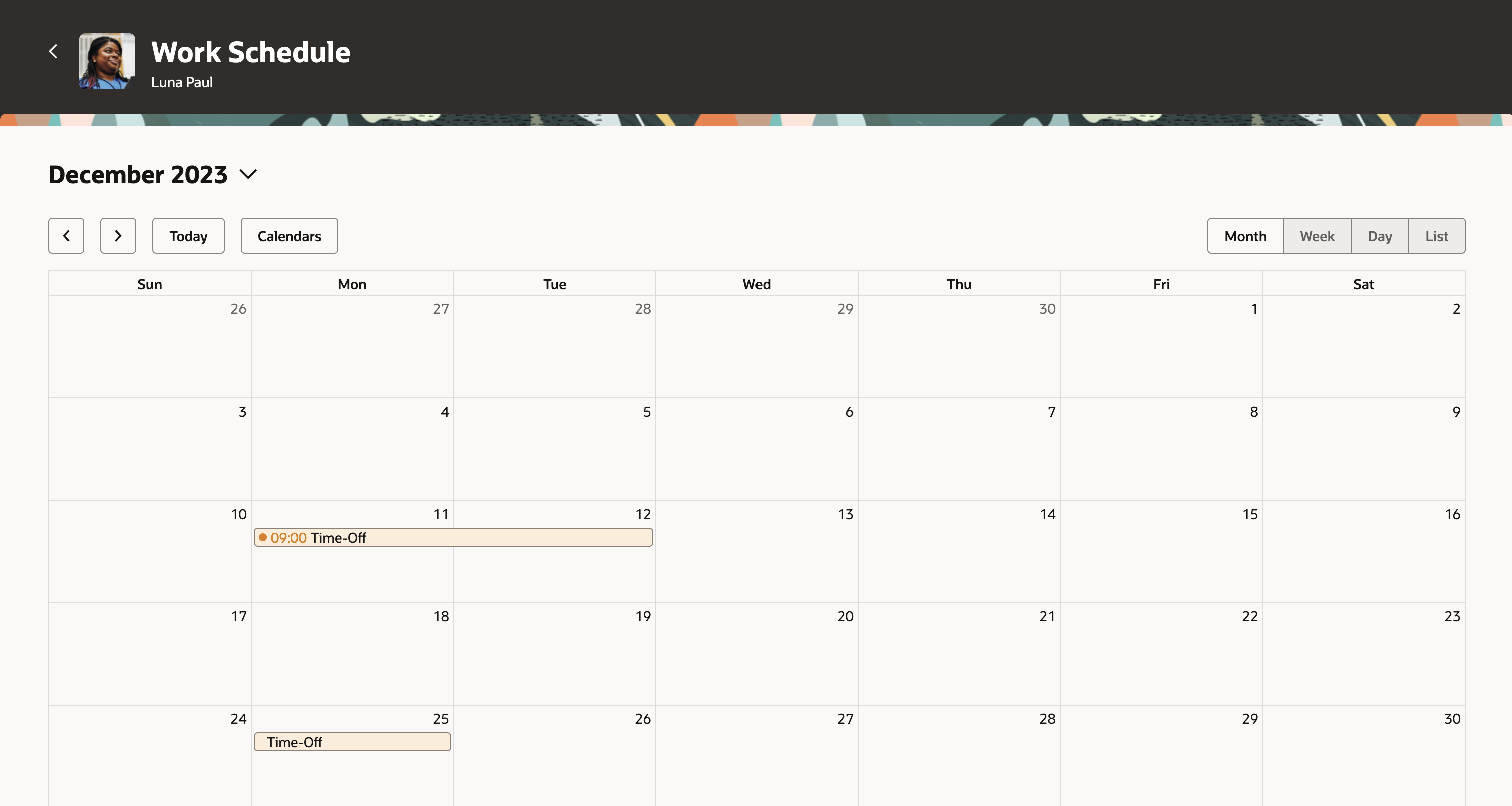 Work Schedule with a Multiday and a Single-Day Absence