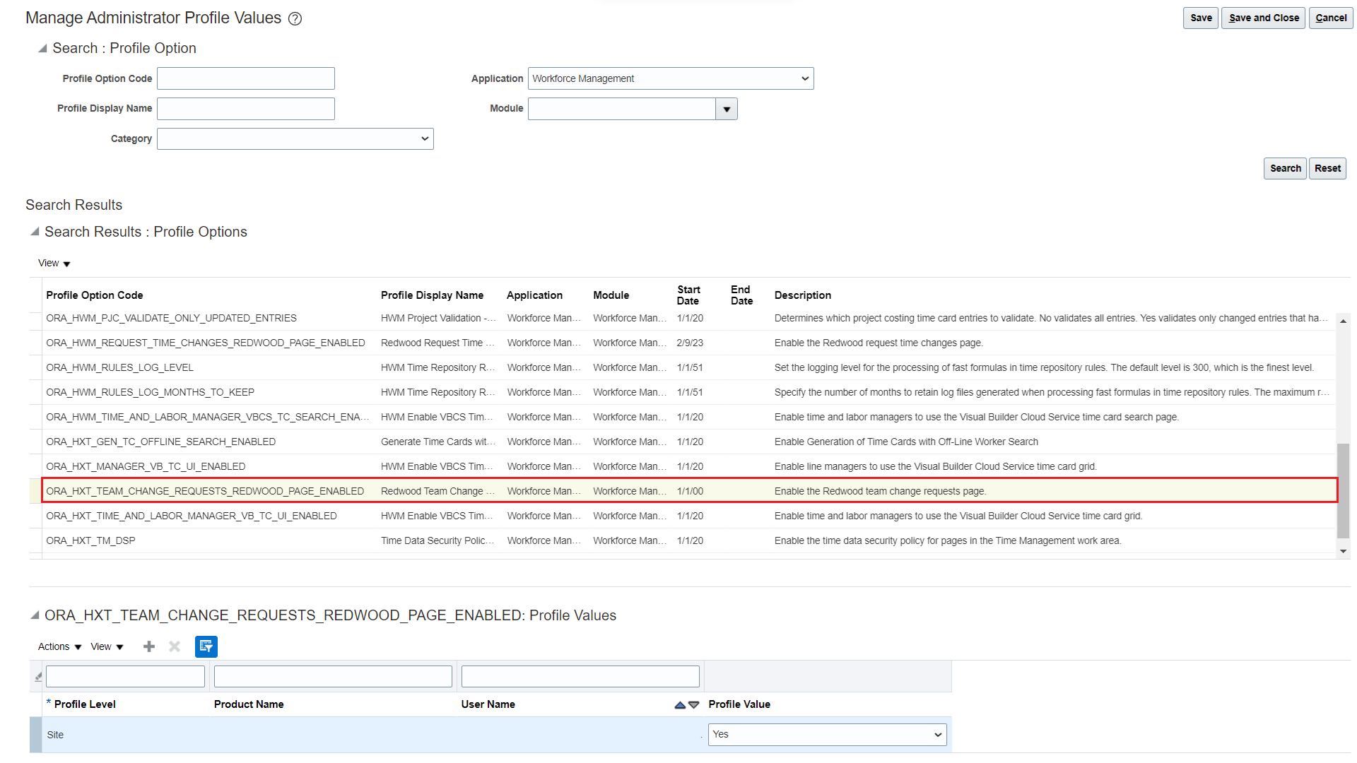 Manage Administrator Profile Values Page