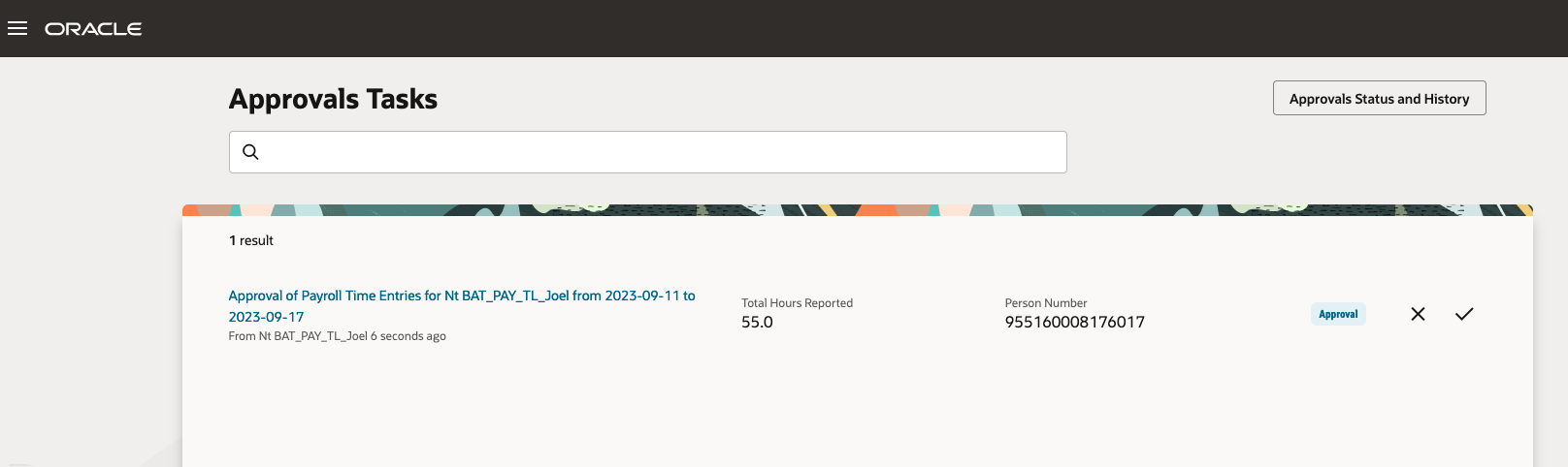 Approvals Tasks Page
