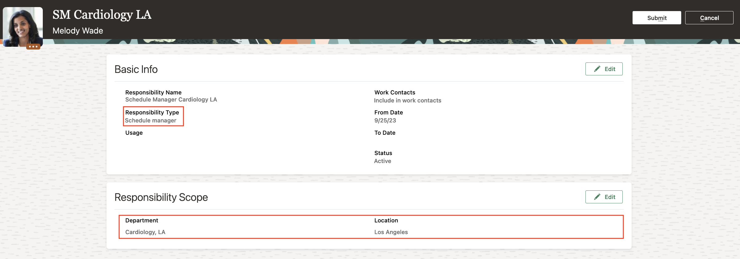 Area of Responsibility for the Schedule Manager Showing the Responsibility Type and Scope