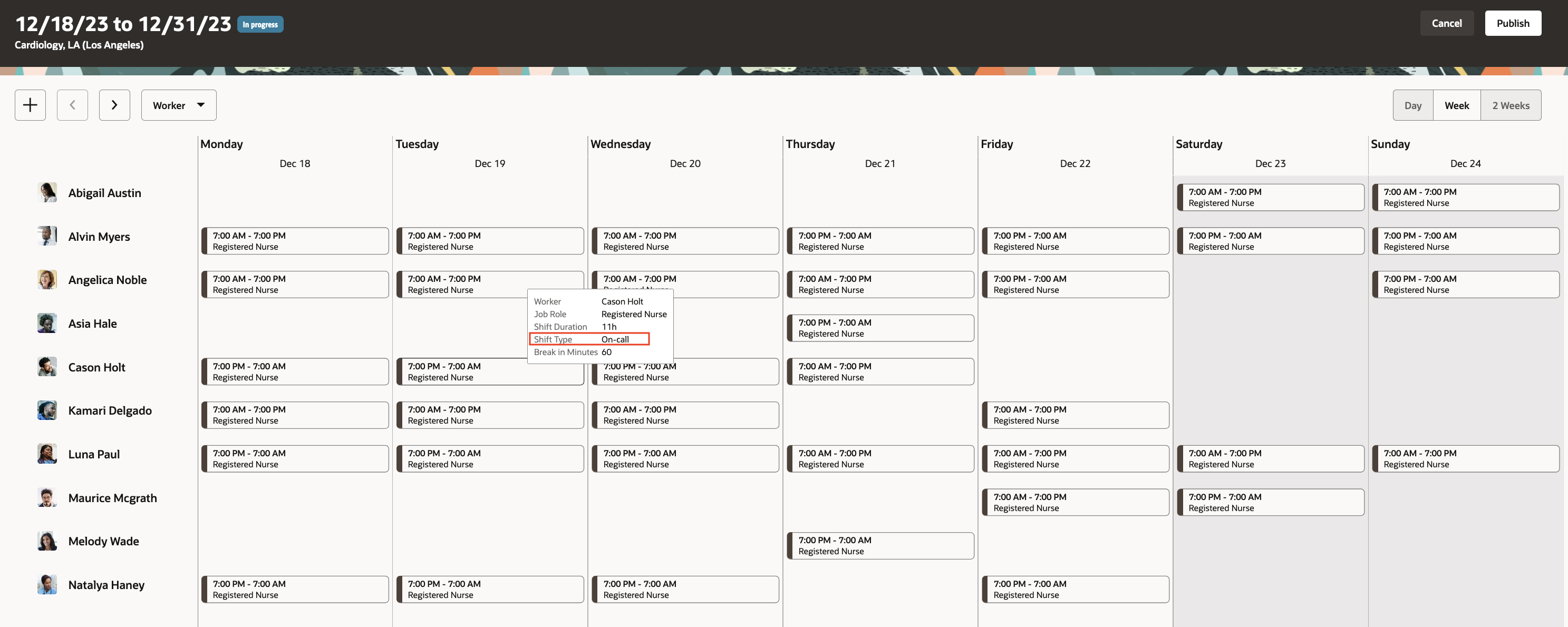 Desktop Schedule Showing the Shift Type in the Hover Shift Details