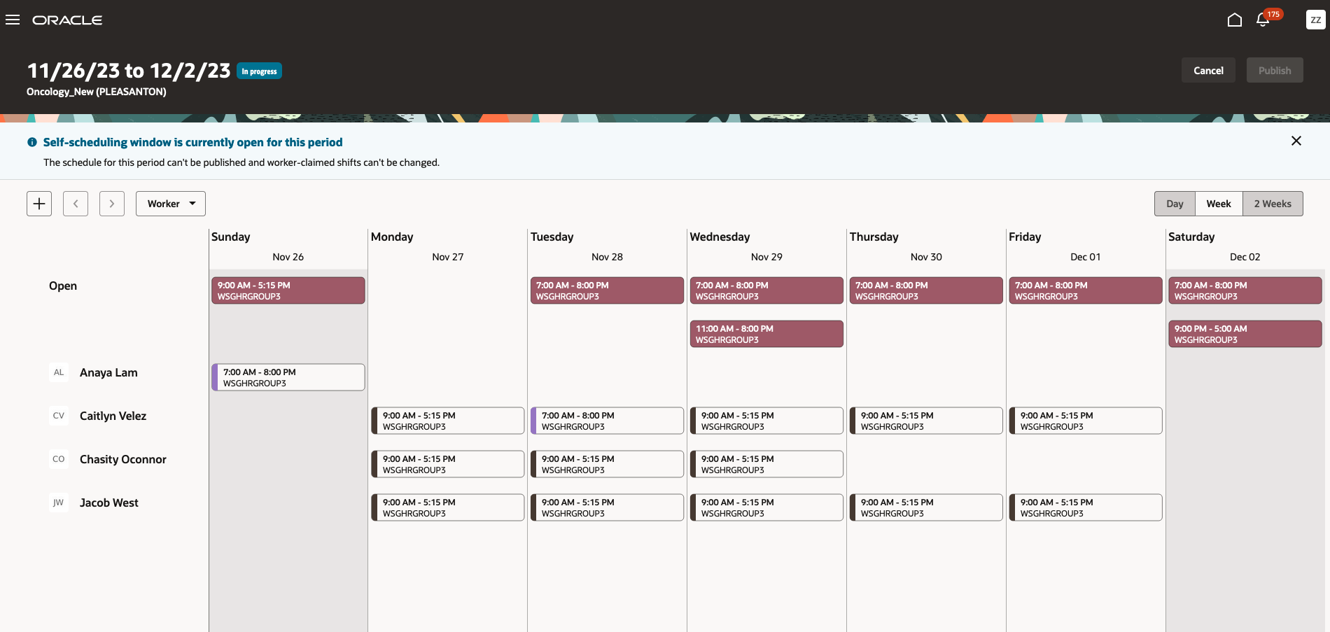Department Gantt Schedule View Showing the Self-Scheduling Information Banner