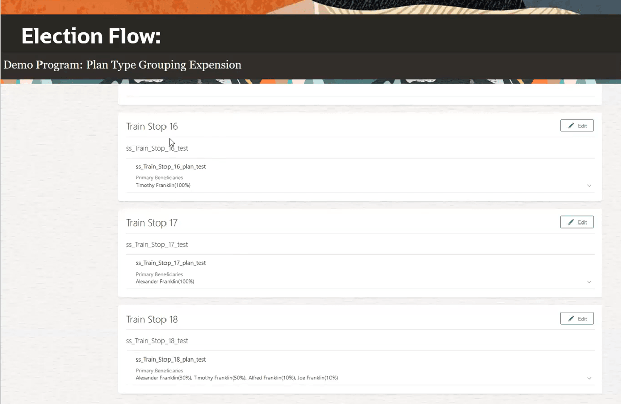 Screen capture of the Configure Plan Type Groupings Display page.
