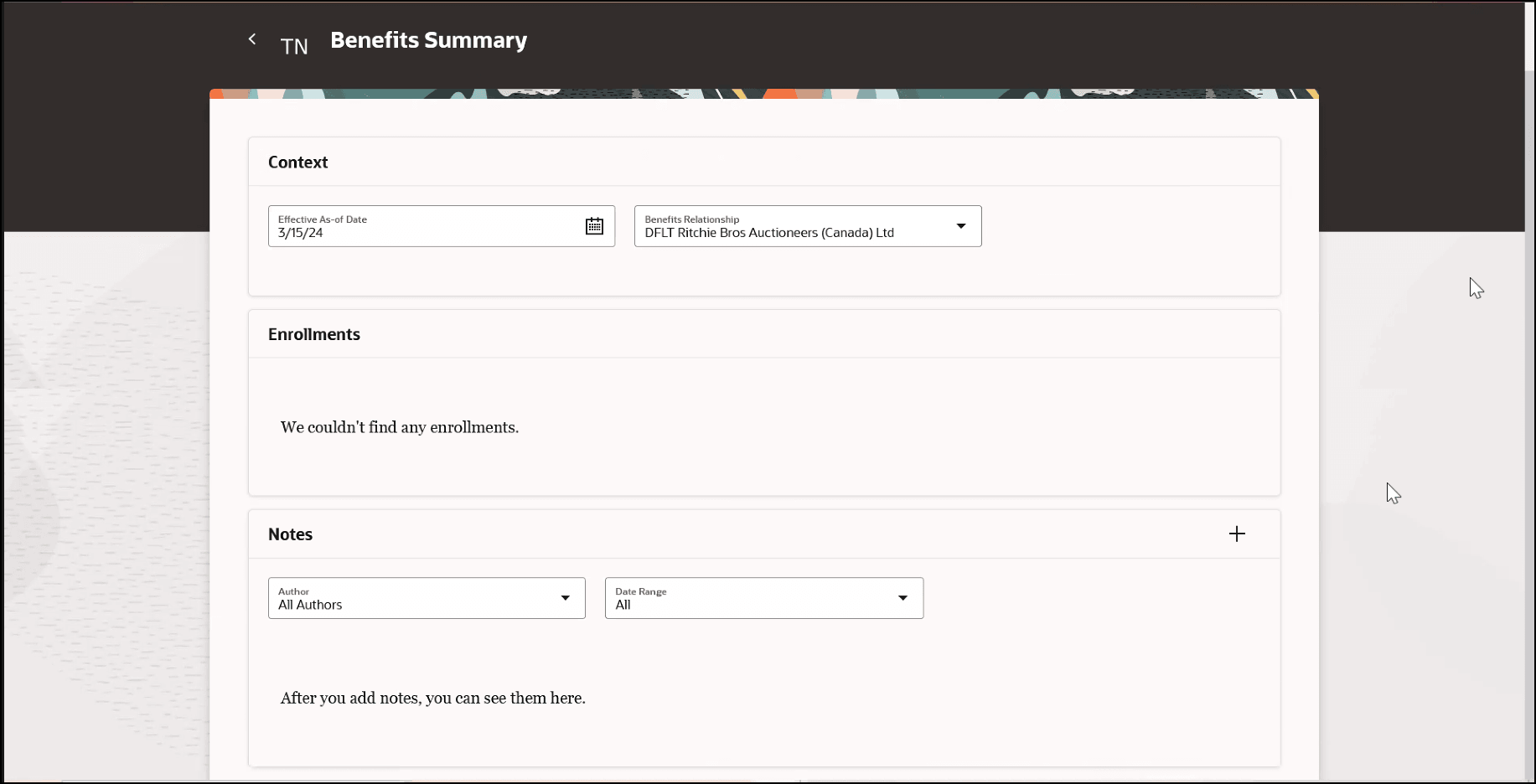 Benefits Summary Page