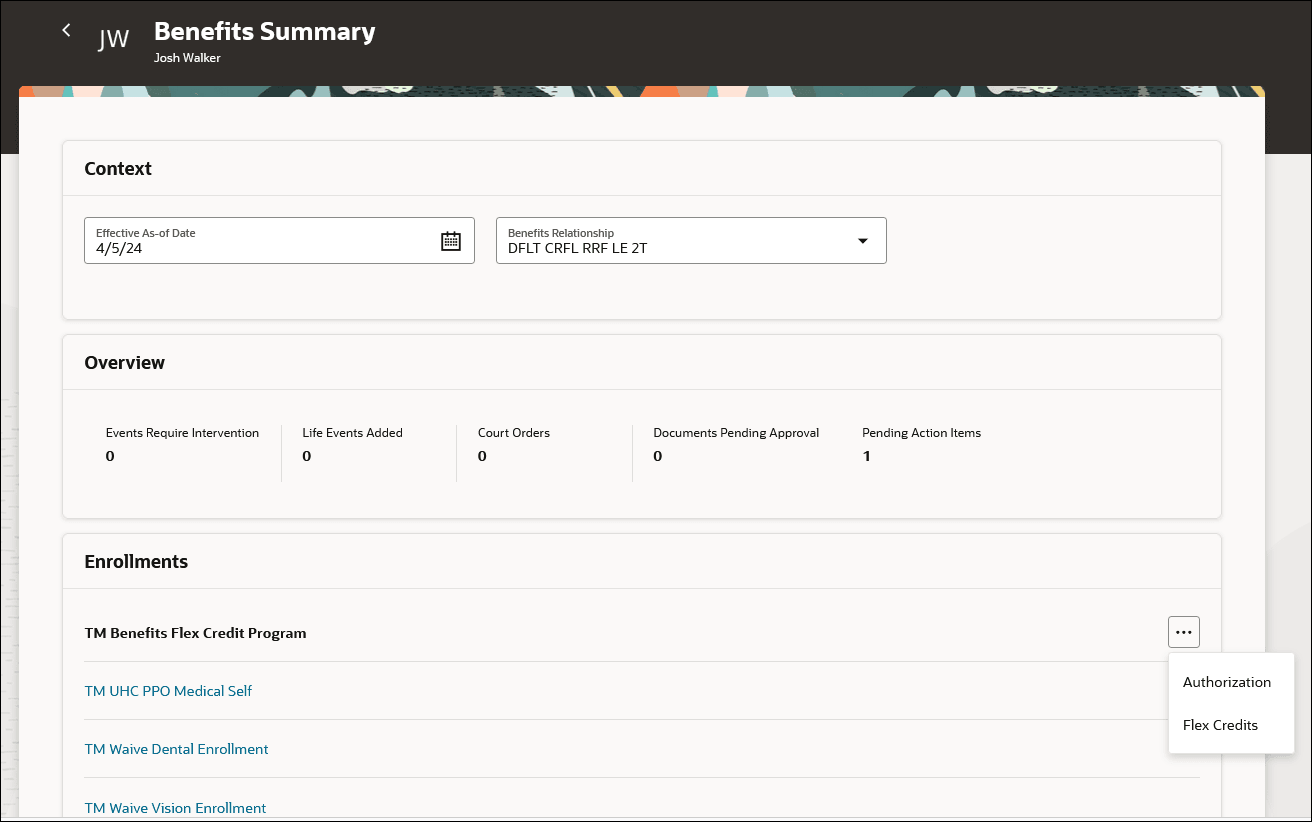Benefits Summary Page
